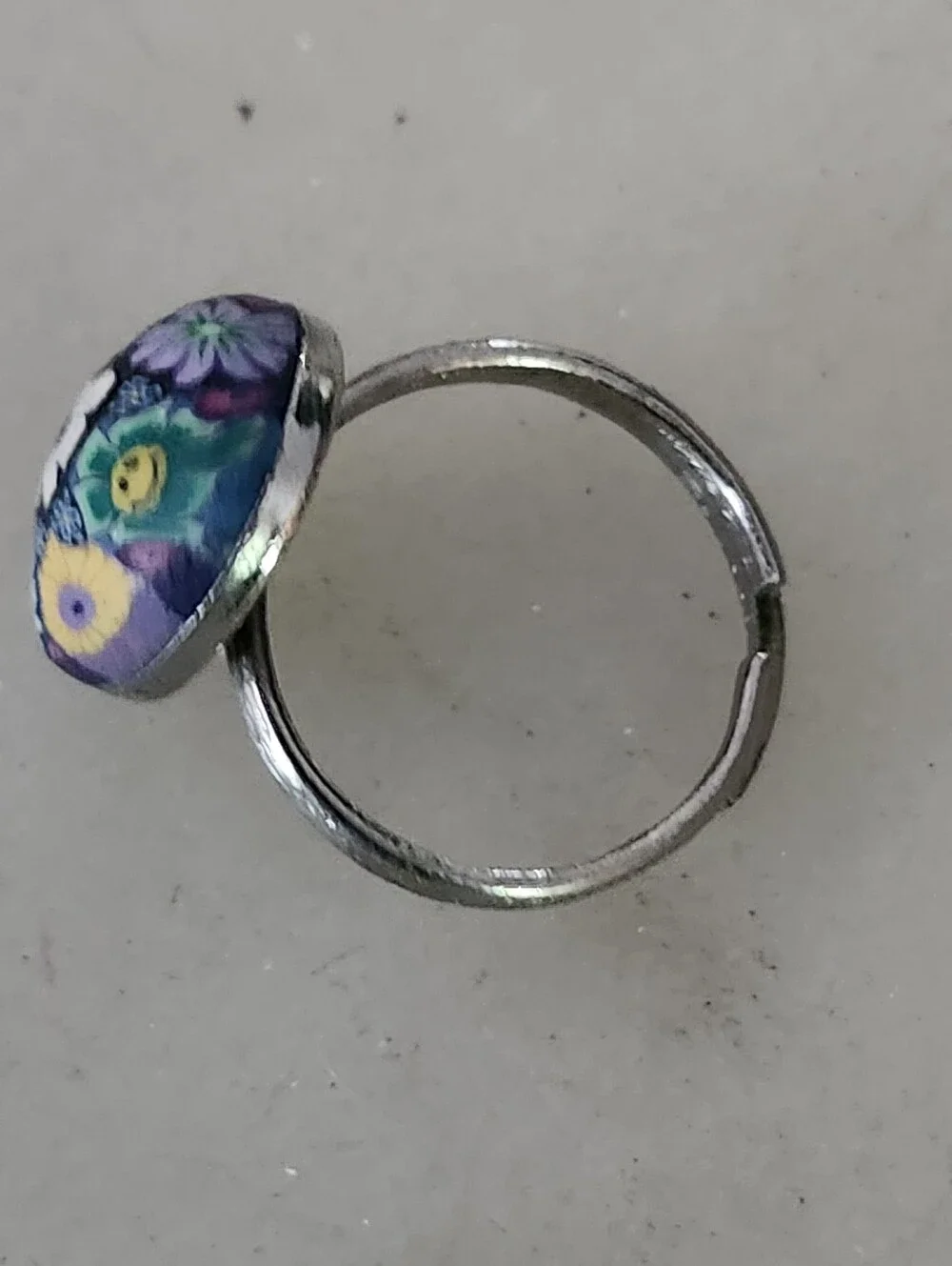 Floral Multicolor Oval Statement Ring - Adjustable